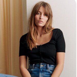 Sézane New With Tags Grant Button Down Top Black sz XS